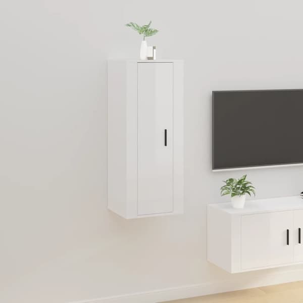 vidaXL Vegghengt TV-benk høyglans hvit 40x34,5x100 cm
