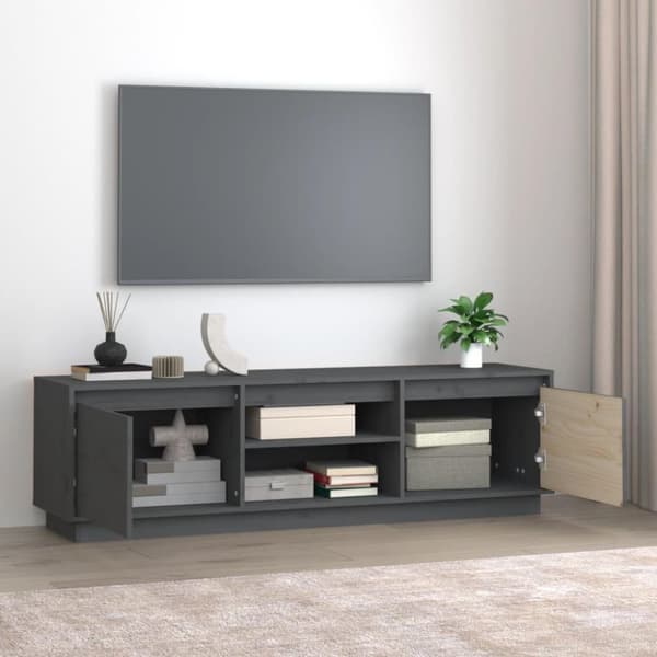 vidaXL Tv-bänk grå 140x35x40 cm massiv furu