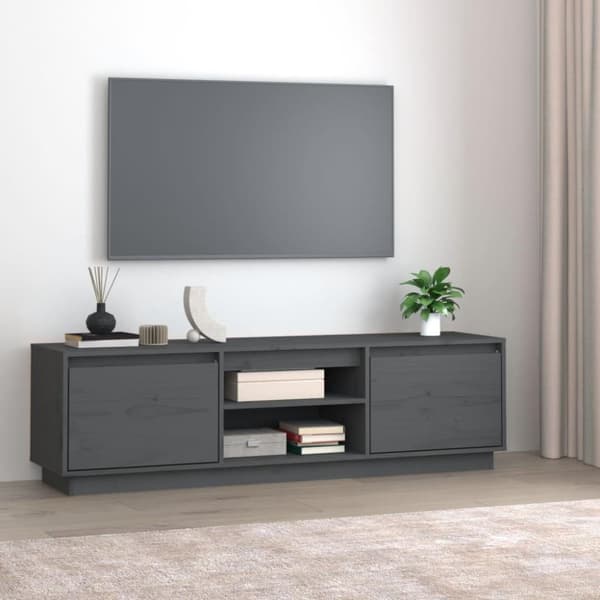 vidaXL Tv-bänk grå 140x35x40 cm massiv furu