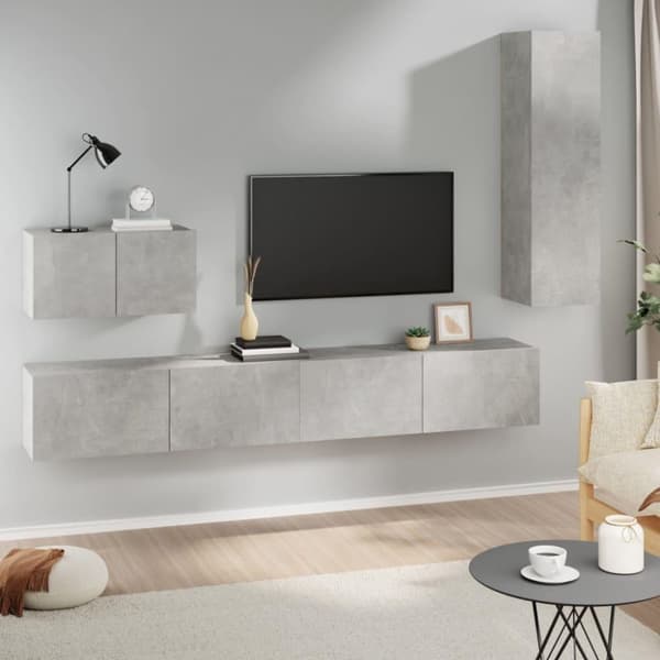 vidaXL TV-skapsett 4 deler betonggrå konstruert tre