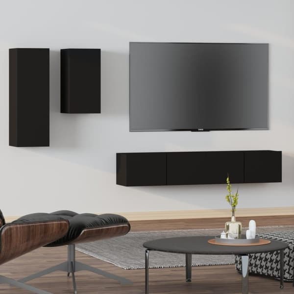 vidaXL 4-osainen TV-kaappisarja musta tekninen puu