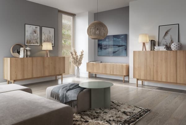 TV skab Bohemianova 144cm lang med egetræsfiner og marmor top - et elegant og stilfuldt møbel til din stue, stue