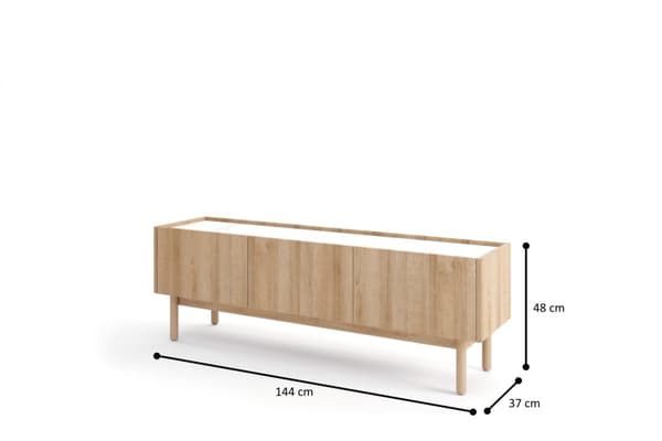 TV skab Bohemianova 144cm lang med egetræsfiner og marmor top - et elegant og stilfuldt møbel til din stue, stue