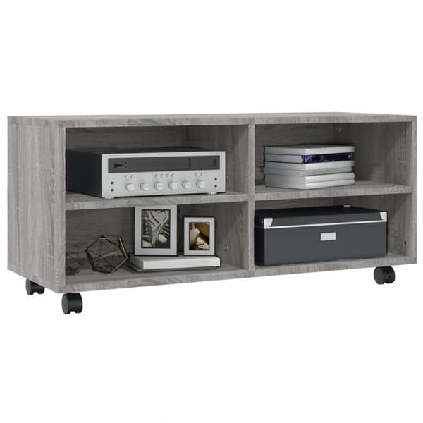 vidaXL TV-taso rullapyörillä harmaa Sonoma 90x35x35 cm tekninen puu