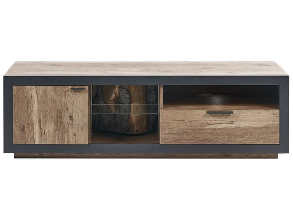TV-bord Lys Træ og Sort Fremstillet Træ Skuffeskab Baggrundslys Funktion Boho Stil Skænk