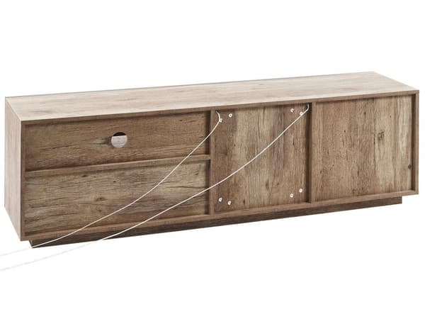 TV-bord Lys Træ og Sort Fremstillet Træ Skuffeskab Baggrundslys Funktion Boho Stil Skænk