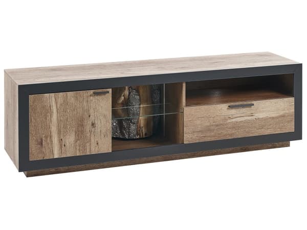 TV-bord Lys Træ og Sort Fremstillet Træ Skuffeskab Baggrundslys Funktion Boho Stil Skænk