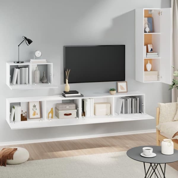 vidaXL TV-skapsett 4 deler hvit konstruert tre