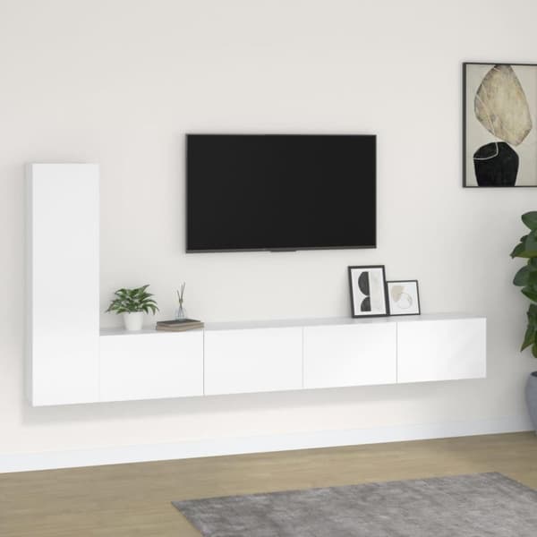 vidaXL TV-skapsett 3 deler hvit konstruert tre