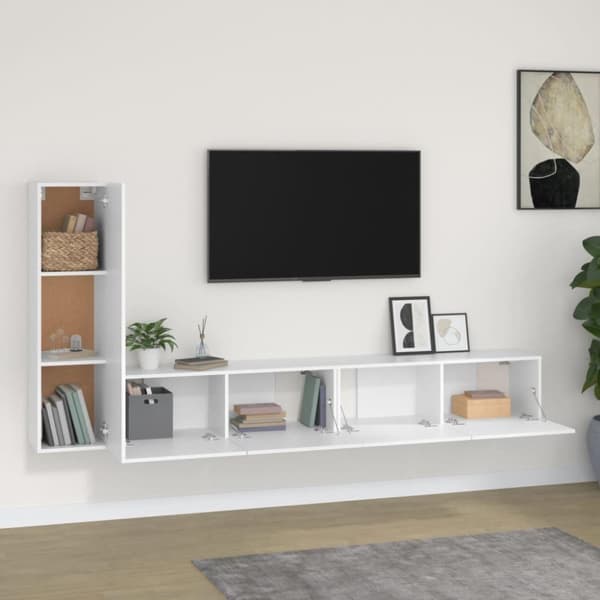 vidaXL TV-skapsett 3 deler hvit konstruert tre