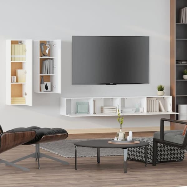 vidaXL TV-benksett 4 deler hvit konstruert tre