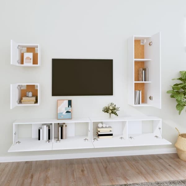 vidaXL TV-skapsett 5 deler hvit konstruert tre