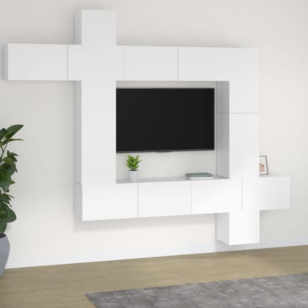 vidaXL 9-osainen TV-kaappisarja valkoinen tekninen puu