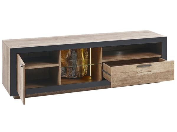 TV-benk Lyst Tre Svart Produsert Tre Skuffeskap Bakgrunnsbelysning Boho Stil Skjenk