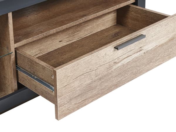 TV-benk Lyst Tre Svart Produsert Tre Skuffeskap Bakgrunnsbelysning Boho Stil Skjenk