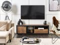 Miniatyrbild 4 av 11: TV-bänk Ljust Trä Svart Konstruerat Trä Förvaringslåda Bakgrundsbelysning Konstgjord Trädstubbe Boho Skänk Vardagsrum