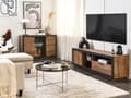 Miniatyrbild 6 av 11: TV-bänk Ljust Trä Svart Konstruerat Trä Förvaringslåda Bakgrundsbelysning Konstgjord Trädstubbe Boho Skänk Vardagsrum