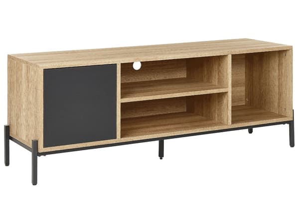 TV-taso vaalea puu harmaa 141 x 56 x 40 cm MDF-levy metalli kaappi 3 hyllyä skandinaavinen