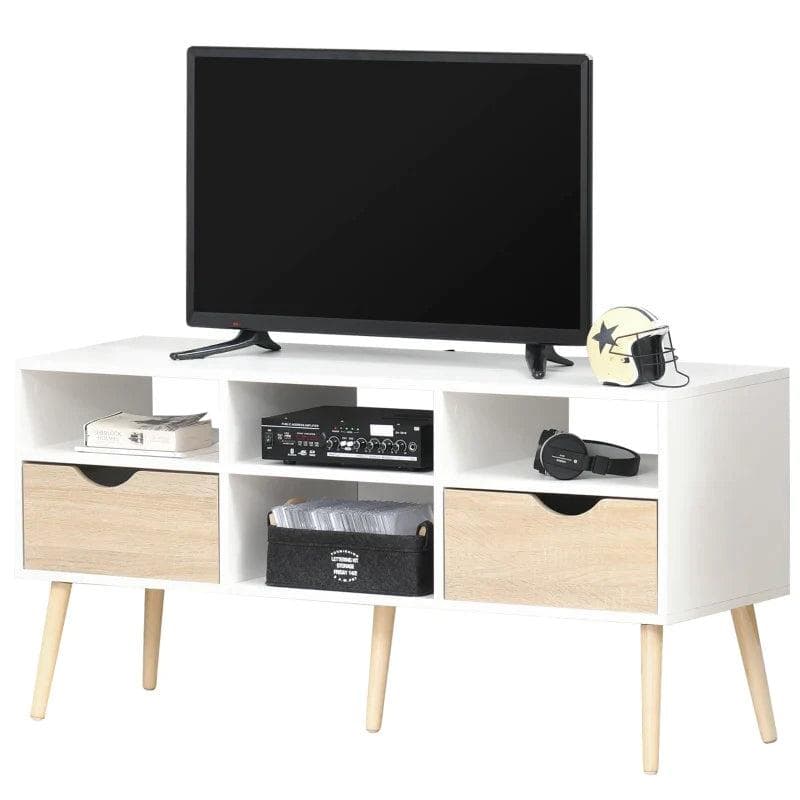 Rootz TV Stand TV TV Board TV Shelf Living Room Drawer White/Wood 117L x