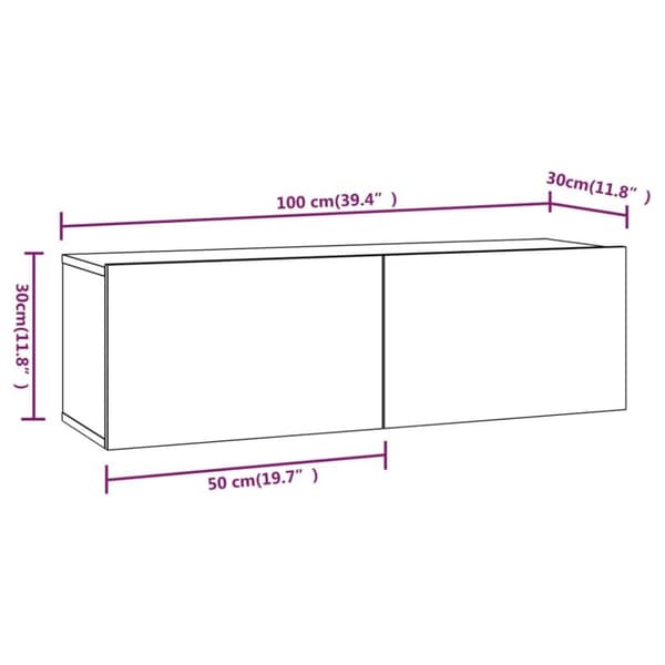 vidaXL Vegghengte TV-benker 2 stk svart 100x30x30 cm konstruert tre