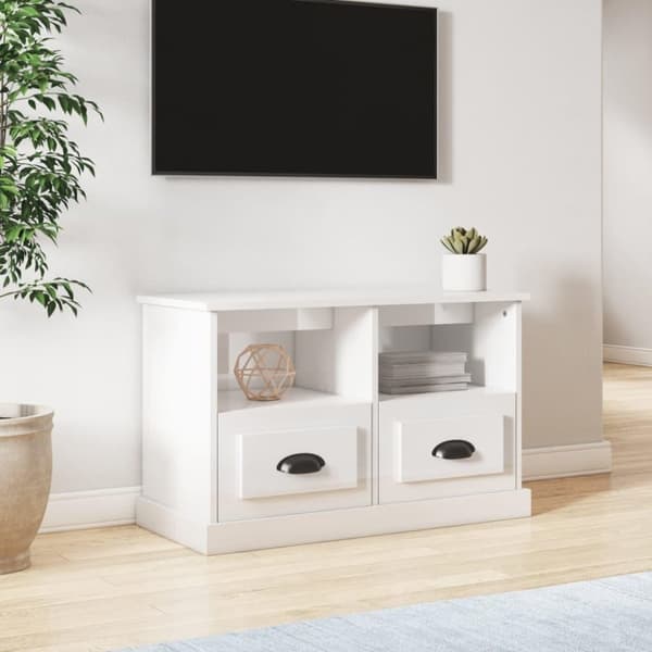 vidaXL tv-bord 80x35x50 cm konstrueret træ hvid højglans