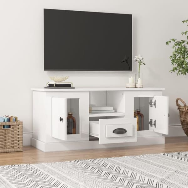 vidaXL TV-benk høyglans hvit 100x35,5x45 cm konstruert tre