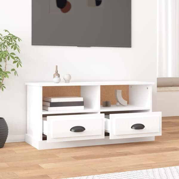 vidaXL TV-benk høyglans hvit 93x35,5x45 cm konstruert tre