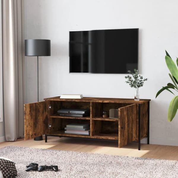 vidaXL tv-bord med låger 102x35x45 cm konstrueret træ røget egetræ