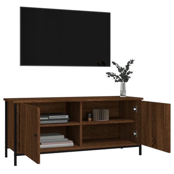 vidaXL tv-bord med låger 102x35x45 cm konstrueret træ brunt egetræ