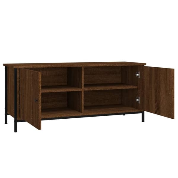 vidaXL tv-bord med låger 102x35x45 cm konstrueret træ brunt egetræ