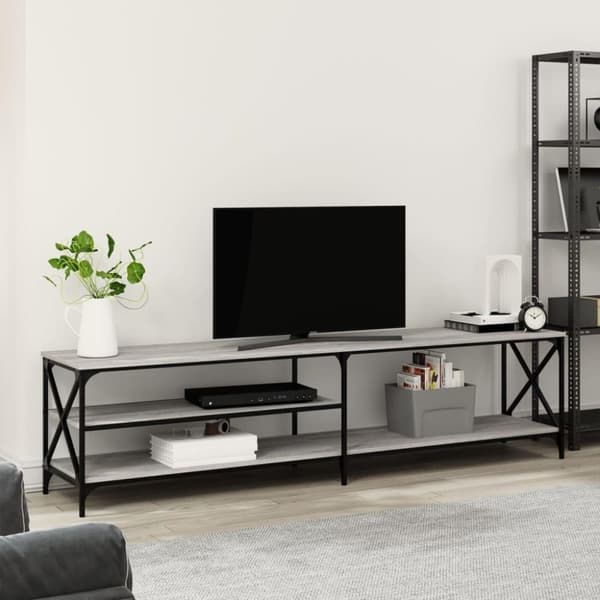 vidaXL tv-bord 200x40x50 cm konstrueret træ og metal grå sonoma-eg