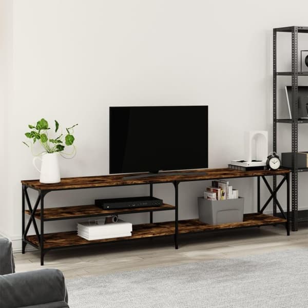 vidaXL tv-bord 200x40x50 cm konstrueret træ metal røget egetræsfarve