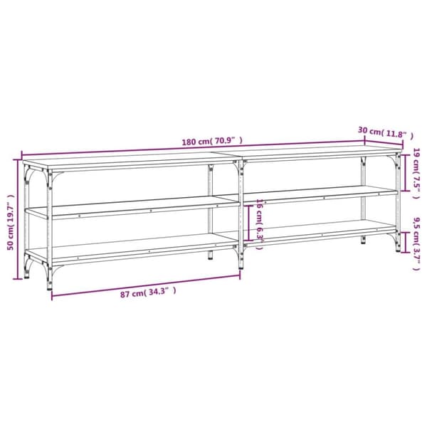 vidaXL TV-benk brun eik 180x30x50 cm konstruert tre og metall