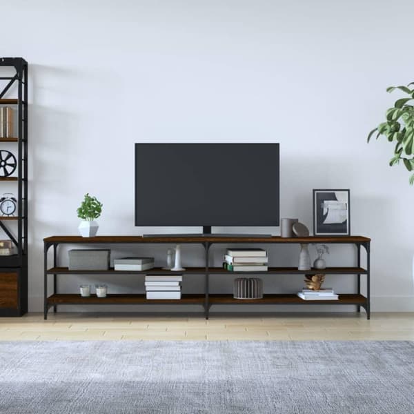 vidaXL Tv-bänk brun ek 200x30x50 cm konstruerat trä och metall