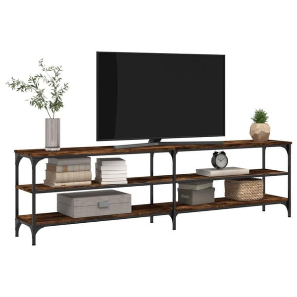 vidaXL Tv-bänk rökfärgad ek 180x30x50 cm konstruerat trä och metall