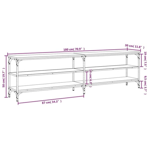 vidaXL tv-bord 180x30x50 cm konstrueret og metal træ grå sonoma-eg