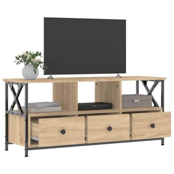 vidaXL TV-taso Sonoma-tammi 102x33x45 cm tekninen puu ja rauta