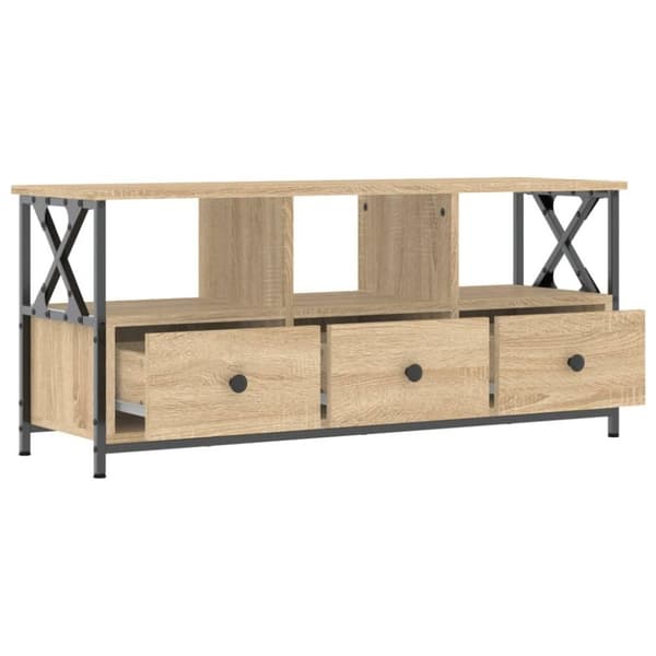 vidaXL TV-taso Sonoma-tammi 102x33x45 cm tekninen puu ja rauta