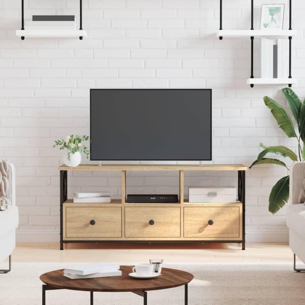vidaXL TV-taso Sonoma-tammi 102x33x45 cm tekninen puu ja rauta