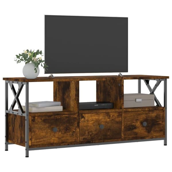 vidaXL Tv-bänk rökfärgad ek 102x33x45 cm konstruerat trä & järn