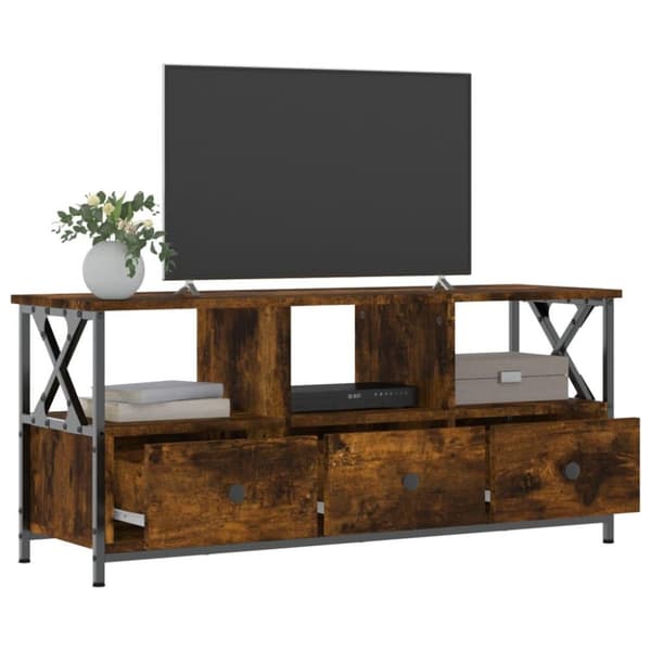vidaXL Tv-bänk rökfärgad ek 102x33x45 cm konstruerat trä & järn