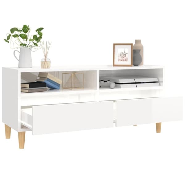 vidaXL TV-benk høyglans hvit 100x34,5x44,5 cm konstruert tre