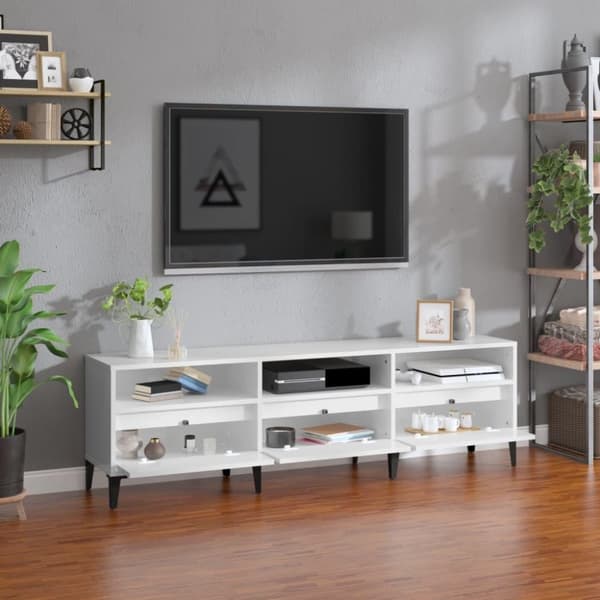 vidaXL TV-benk høyglans hvit 150x30x44,5 cm konstruert tre