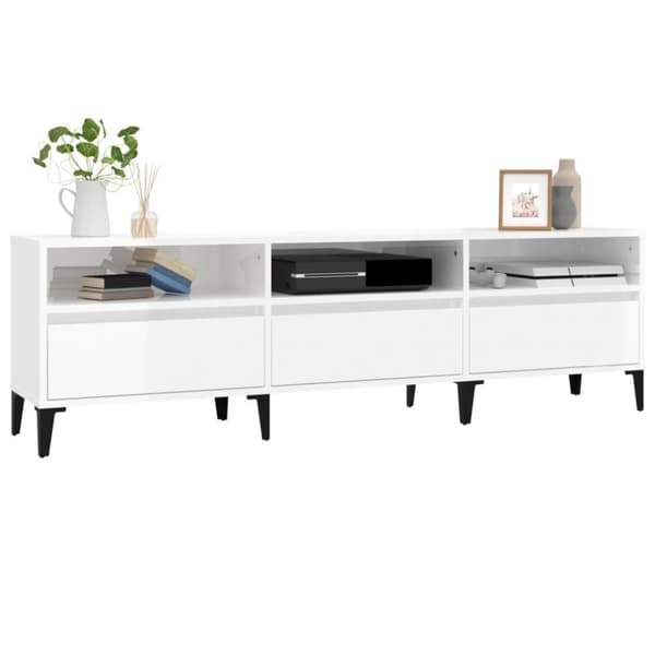 vidaXL TV-benk høyglans hvit 150x30x44,5 cm konstruert tre