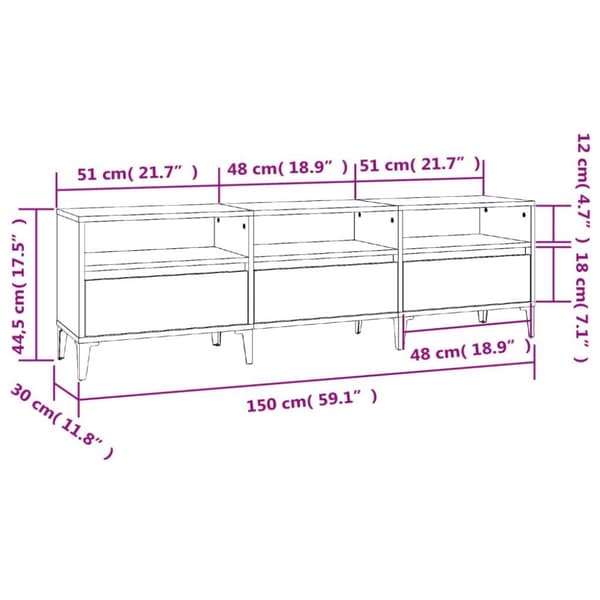 vidaXL TV-benk høyglans hvit 150x30x44,5 cm konstruert tre