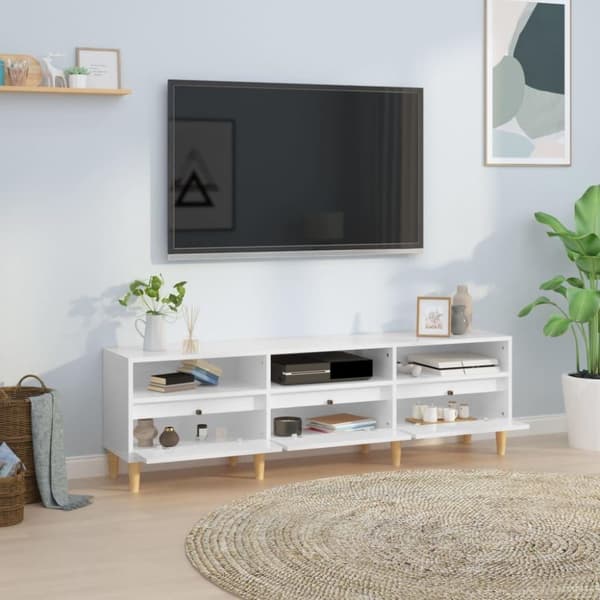 vidaXL tv-bord 150x30x44,5 cm konstrueret træ hvid højglans