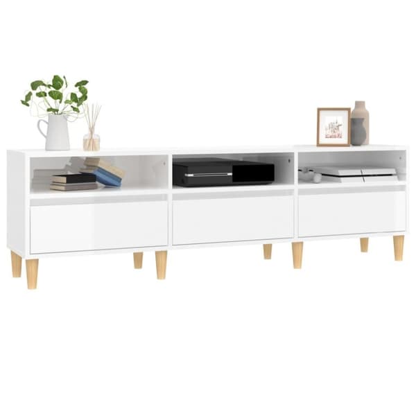 vidaXL tv-bord 150x30x44,5 cm konstrueret træ hvid højglans