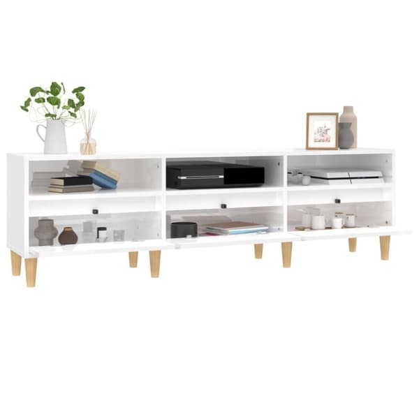 vidaXL tv-bord 150x30x44,5 cm konstrueret træ hvid højglans