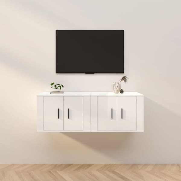 vidaXL Väggmonterade tv-skåp 2 st vit högglans 57x34,5x40 cm