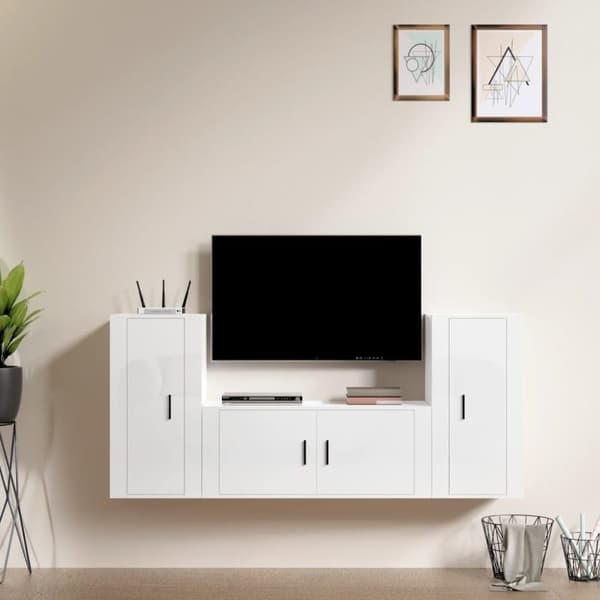 vidaXL 3-osainen TV-kaappisarja korkeakiilto valkoinen tekninen puu